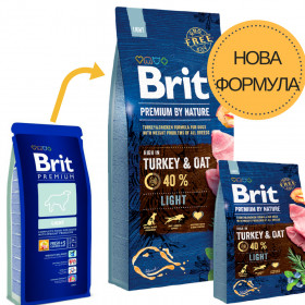 Суха храна за кучета BRIT PREMIUM LIGHT BY NATURE [ НОВА, ПОДОБРЕНА ФОРМУЛА ] с 40% прясно пуешко месо